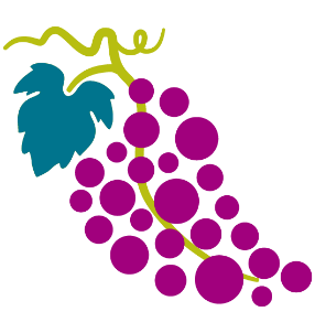 A purple grapes with green leaves and a blue leaf

Description automatically generated